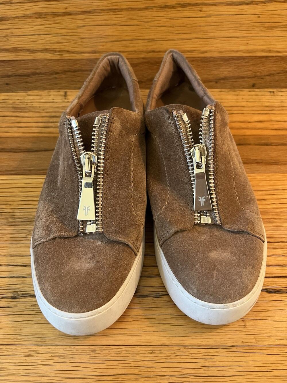 Frye Women’s Lena Zip Low Sneakers Tan Suede Leather Size 8.5 M